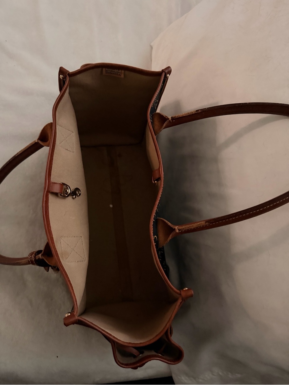 Dooney & Bourke Navy Signature Tote with Brown Leather Trim - Picture 4 of 5